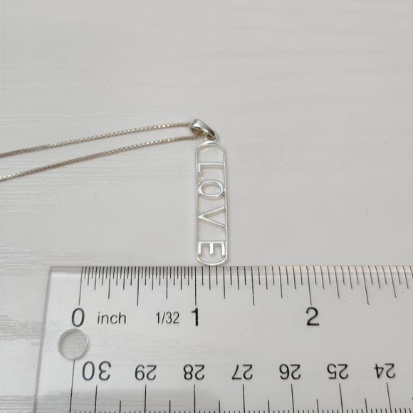 SU Sterling Silver Open work LOVE Bar Pendant Necklace Thailand 17" - Picture 7 of 13